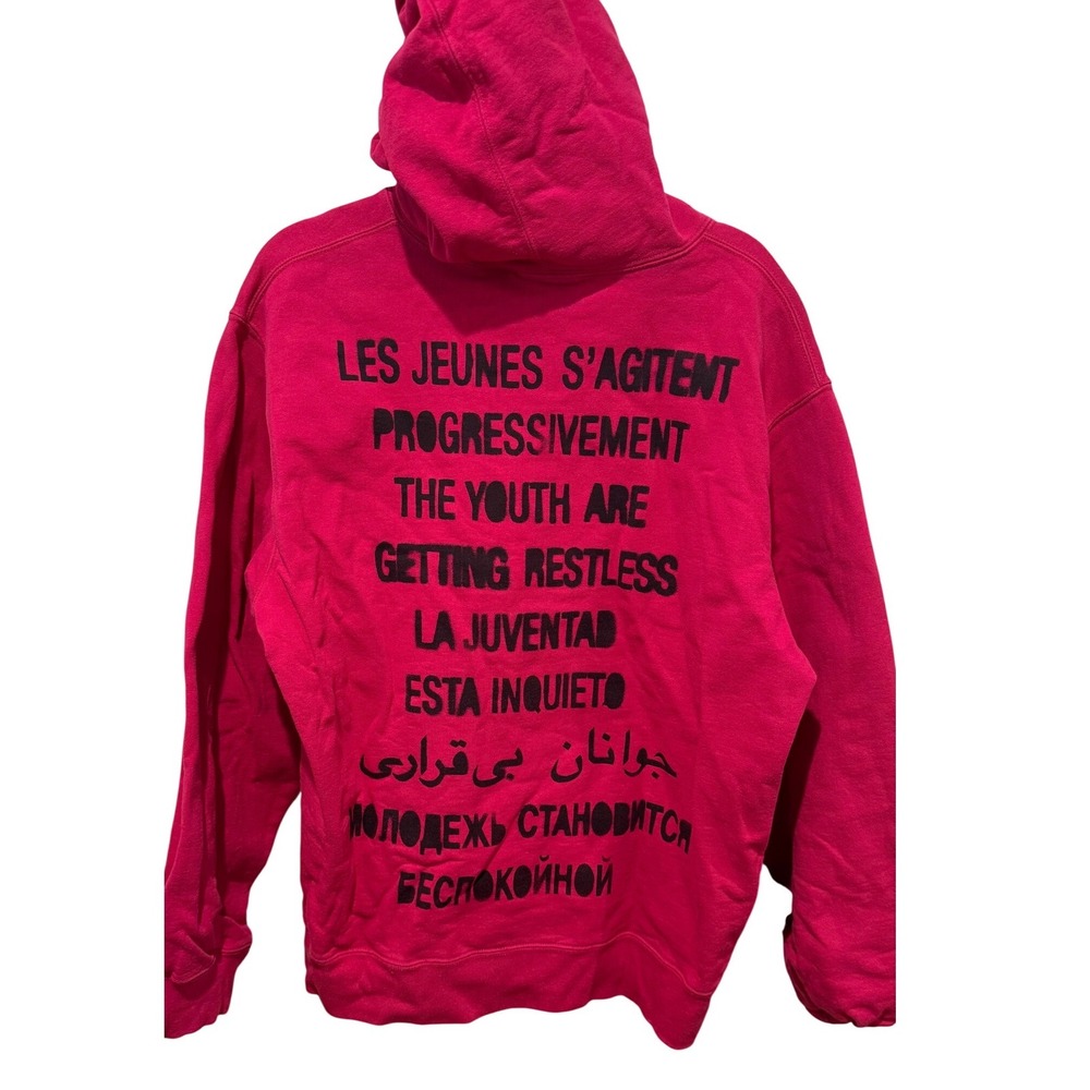 Supreme Restless Youth Hoodie Bright Pink Multilingual Text Graphic Size Large‎
